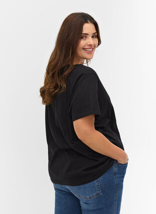T-paita ekologista puuvillaa nyöriyksityiskohdalla, Black, Model image number 1