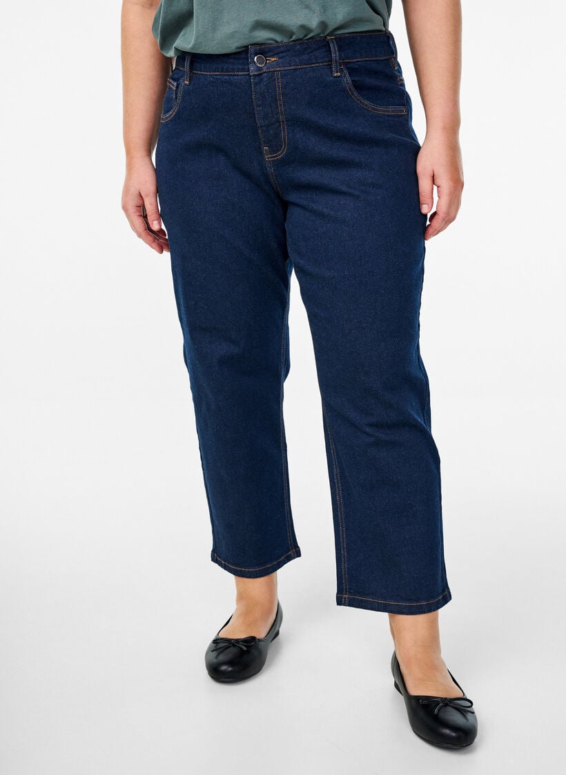 Cropped Vera -farkut, joissa on suora istuvuus, Sininen, Model image number 2