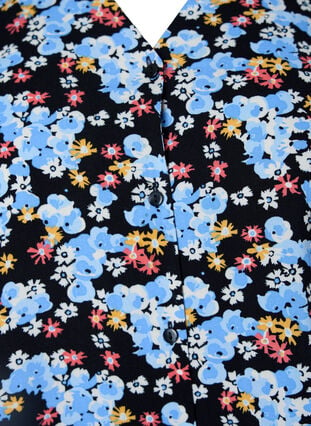 Printattu pyjamapaita viskoosia, Black Blue Flower, Packshot image number 2