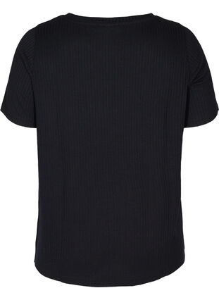 Yksivärinen ribattu t-paita lyhyillä hihoilla, Black, Packshot image number 1
