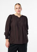 Viskoosipusero smock-yksityiskohdilla ja rypyill&auml;, Ruskea, Model image number 0