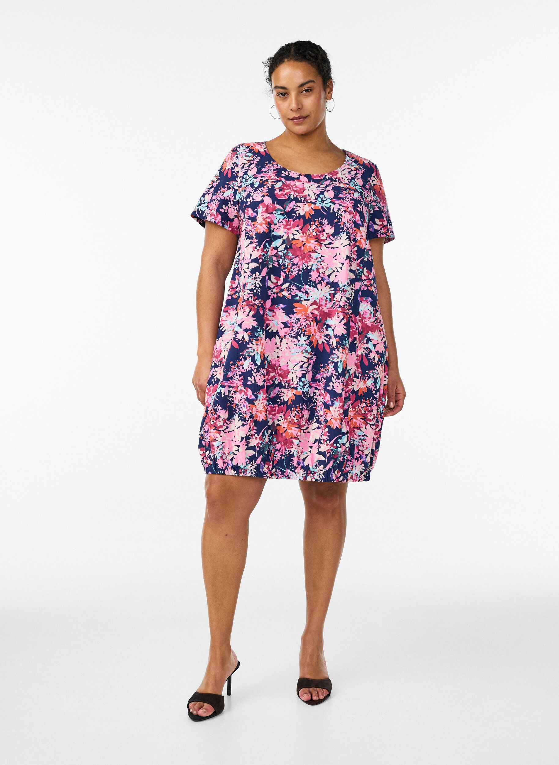 ZizziLyhythihainen painokuvioitu puuvillamekko, Sininen, Model image number 1