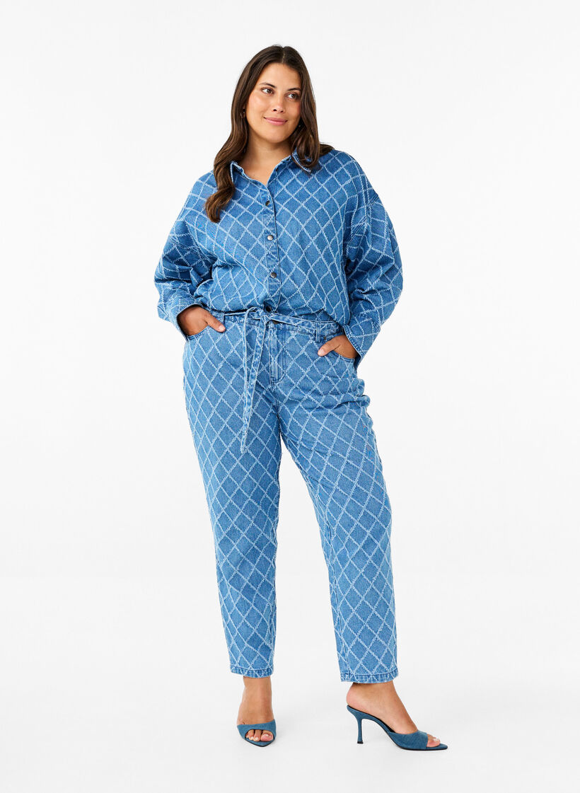 Vajaamittaiset Mille-farkut, jotka on kuvioitu kulutetun näköisiksi, Blue Denim, Model image number 0