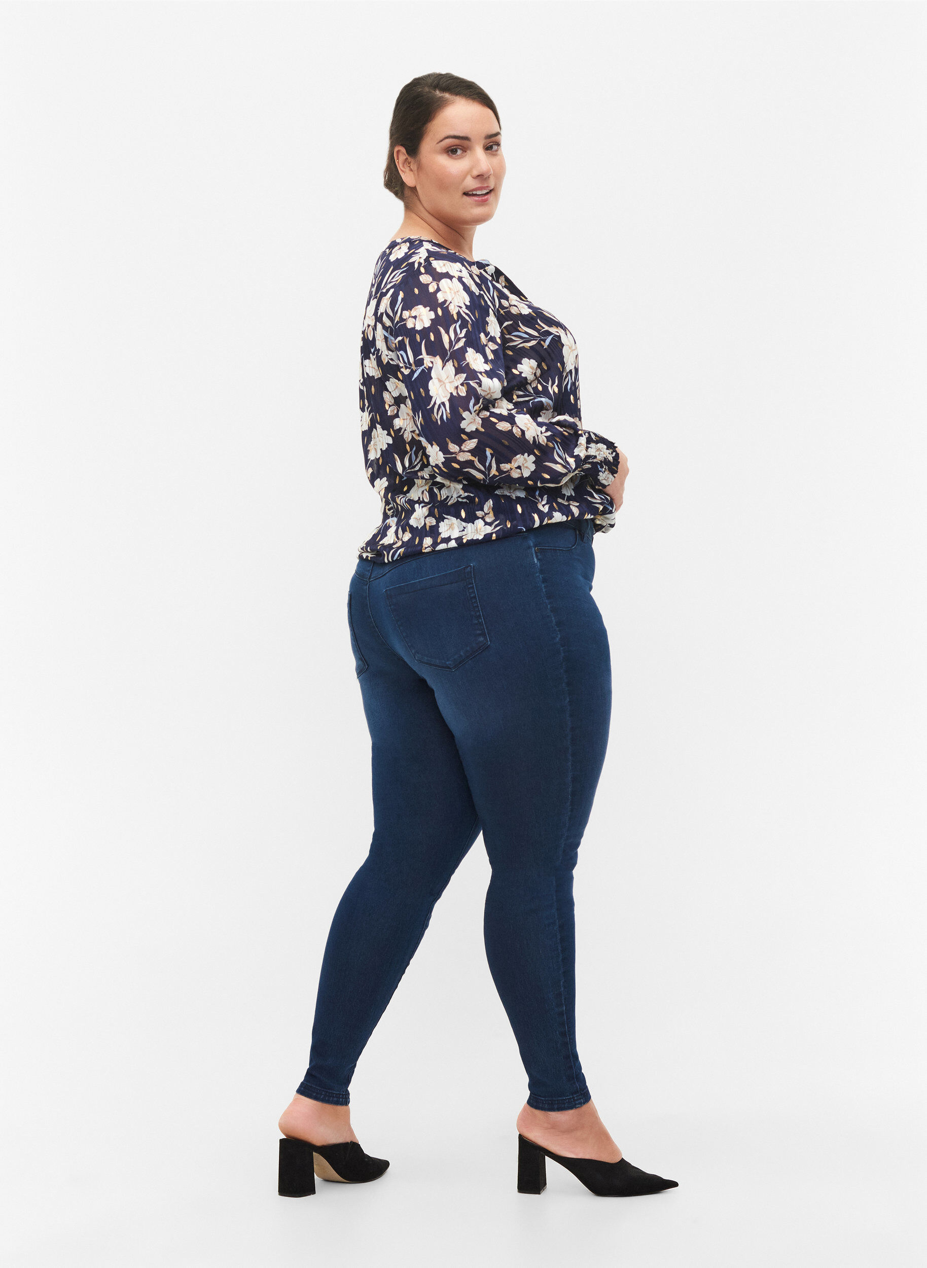 Zizzi Jeggingsit puuvillasekoitteesta, Dark blue denim, Model image number 1