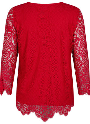 Pitkähihainen pitsipusero v-pääntiellä, Tango Red, Packshot image number 1