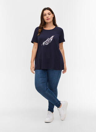 Lyhythihainen puuvillainen t-paita painatuksella, Night Sky w. silver , Model image number 2