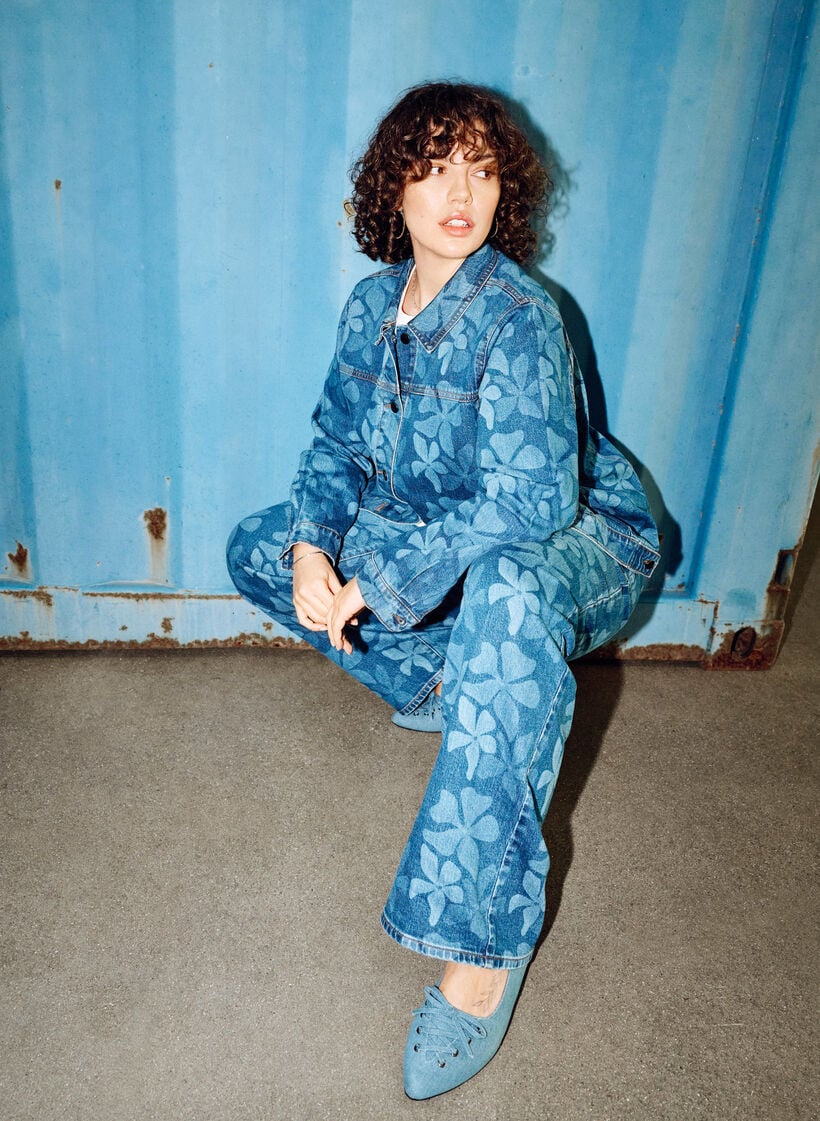 Farkkutakki kukkakuviolla, Sininen, Image image number 0