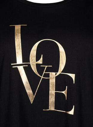 Puuvillainen T-paita, jossa on kullanvärinen teksti, Black w. Gold Love, Packshot image number 2