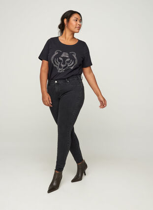 Puuvillainen t-paita niiteillä, Black , Model image number 2
