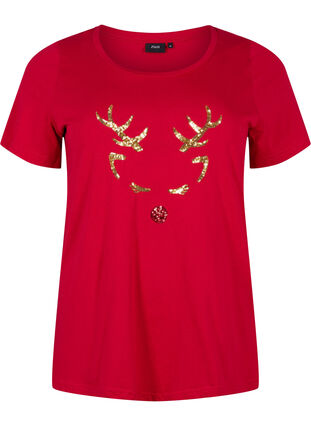 Jouluinen t-paita puuvillasta, Tango Red Reindeer, Packshot image number 0