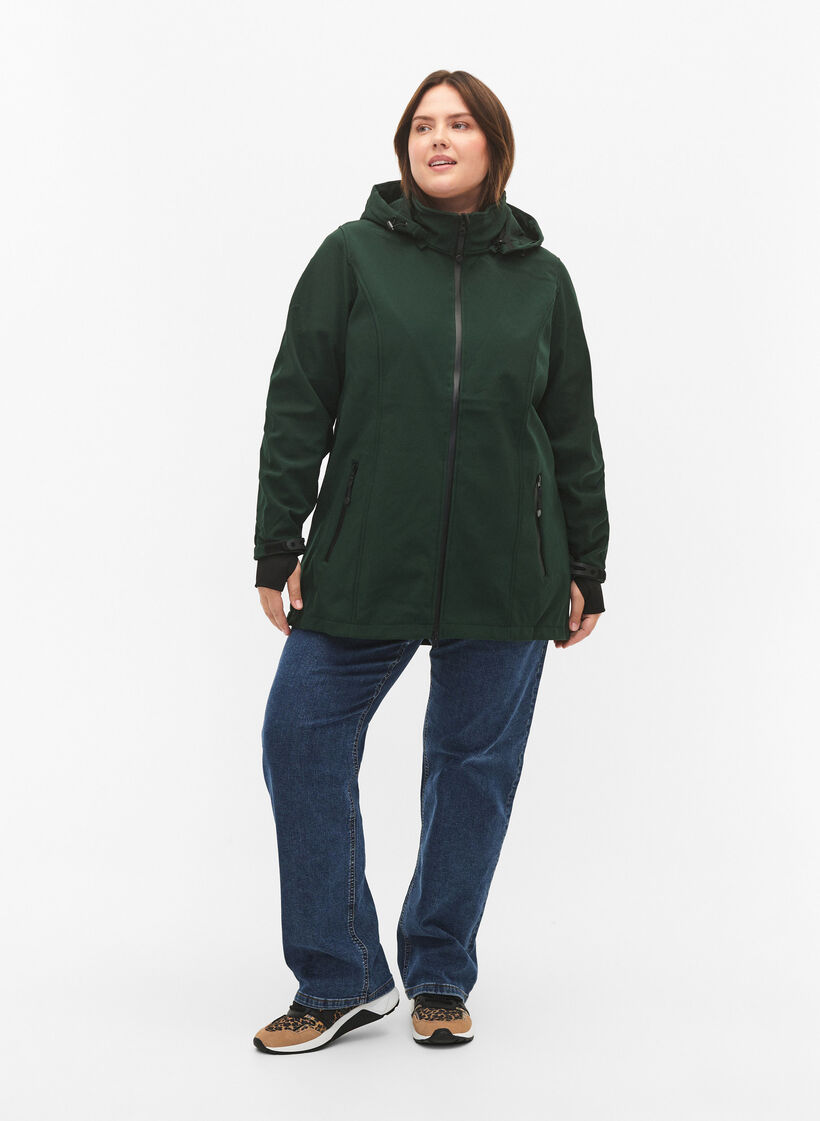 Lyhyt softshell-takki irroitettavalla hupulla, Vihreä, Model image number 1