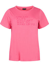 Puuvillainen t-paita painatuksella ja lyhyillä hihoilla, Hot Pink Create