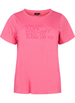 Puuvillainen t-paita painatuksella ja lyhyillä hihoilla, Hot Pink Create, Packshot image number 0