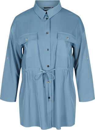 Pitkähihainen paitatakki nyörillä ja taskuilla, Blue Shadow, Packshot image number 0
