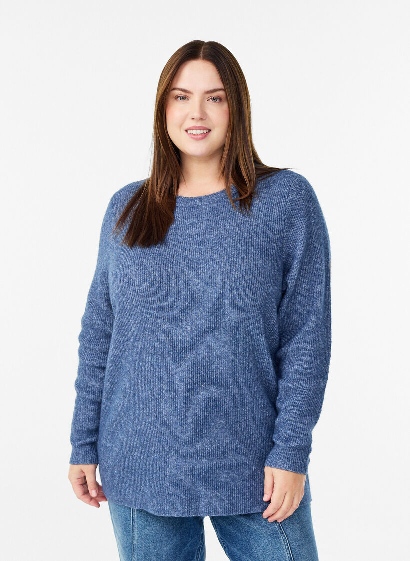 Melange-neulepusero py&ouml;re&auml;ll&auml; p&auml;&auml;ntiell&auml;, Sininen, Model image number 0