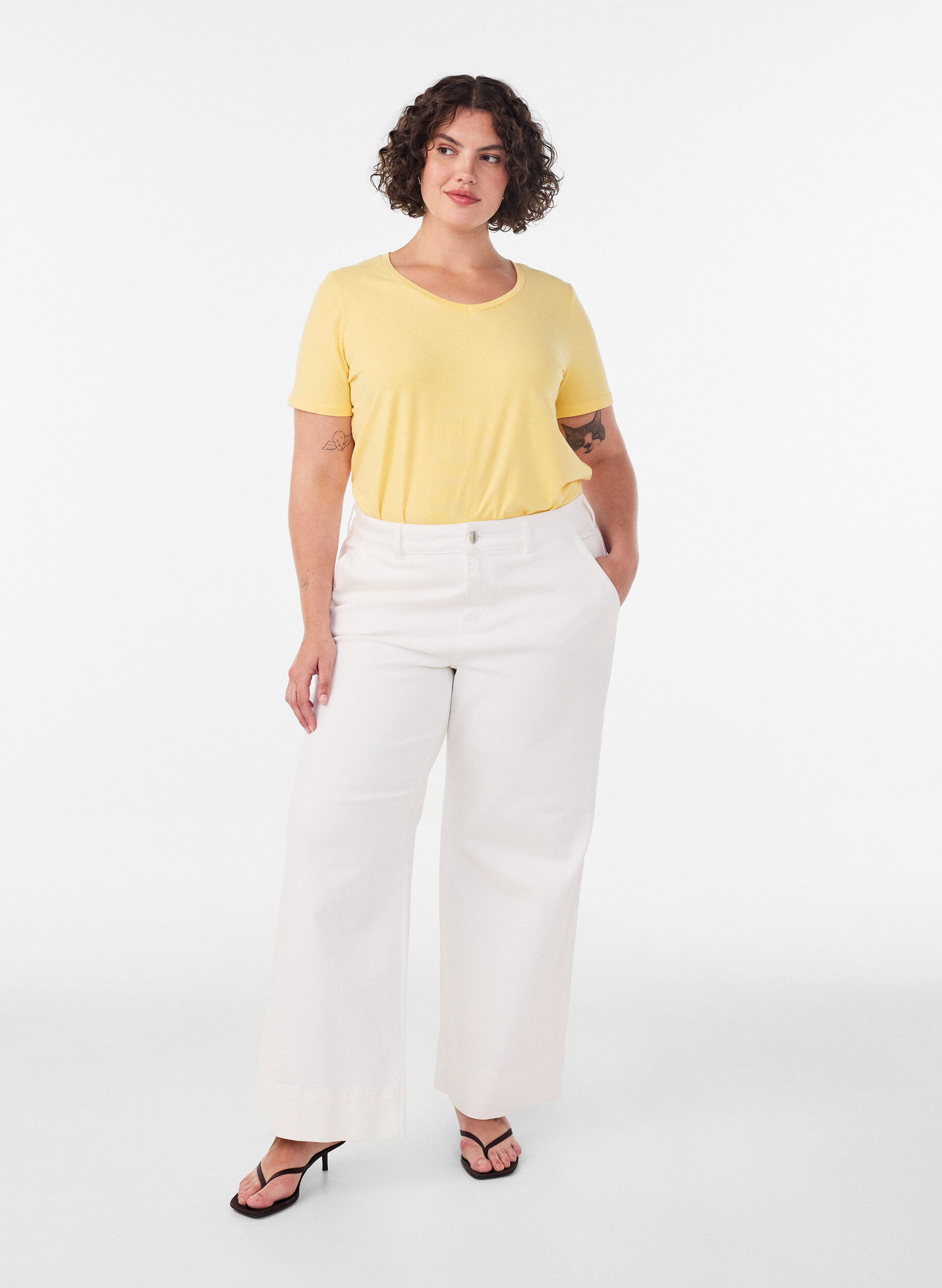 ZizziYksiv&auml;rinen perus t-paita puuvillasta, Keltainen, Model image number 1