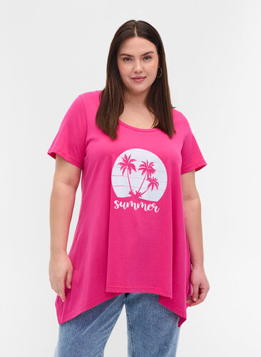 Lyhythihainen puuvillainen t-paita a-mallissa , Beetroot Pur SUMMER, Model image number 0