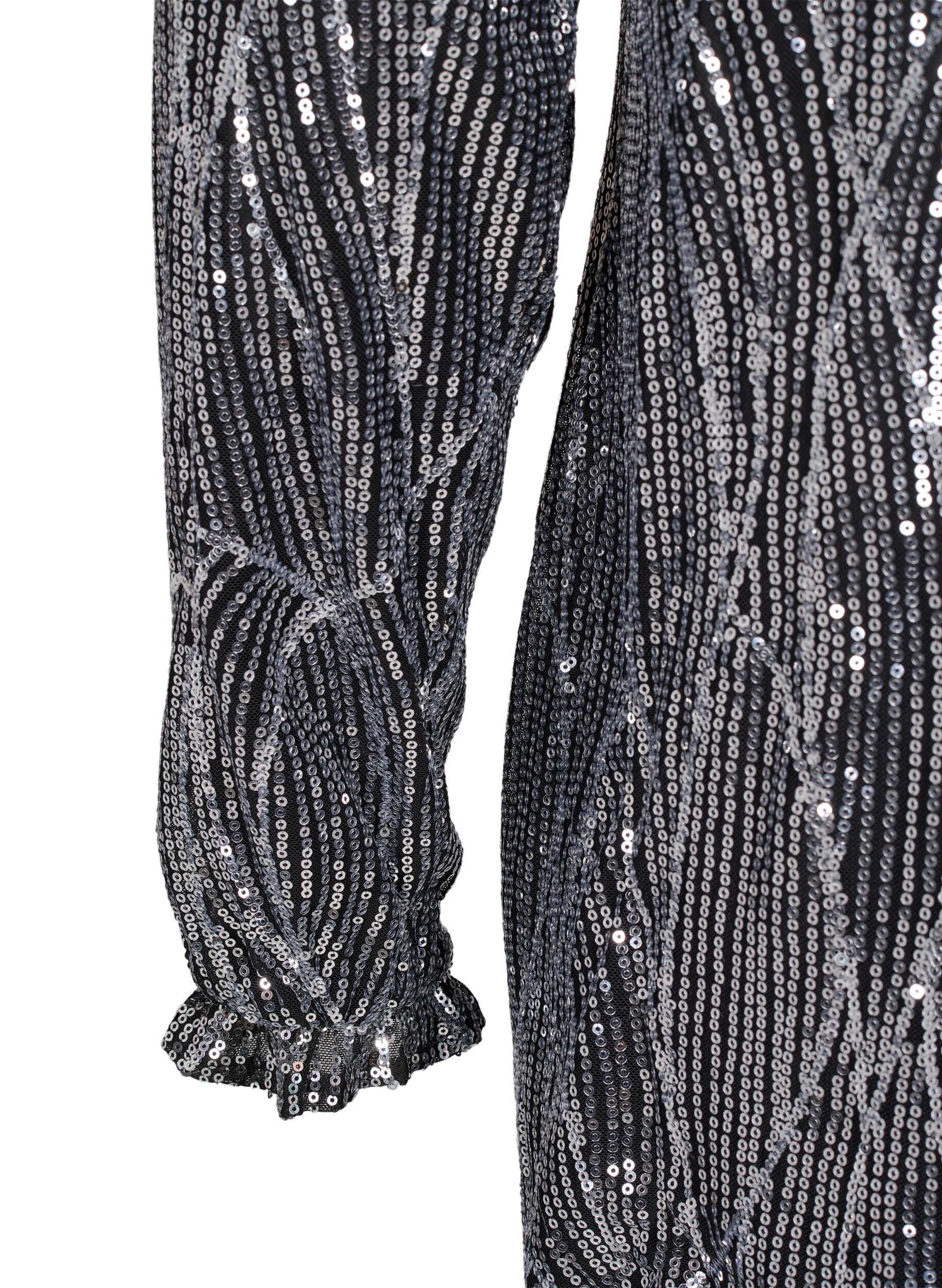 Zizzi Pitk&auml;hihainen paljettimekko kuvioilla, Silver Sequins, Packshot image number 3