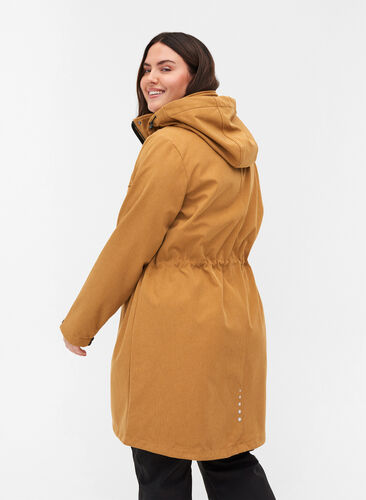 Pitkä hupullinen softshell-takki, Golden Brown Mel., Model image number 1
