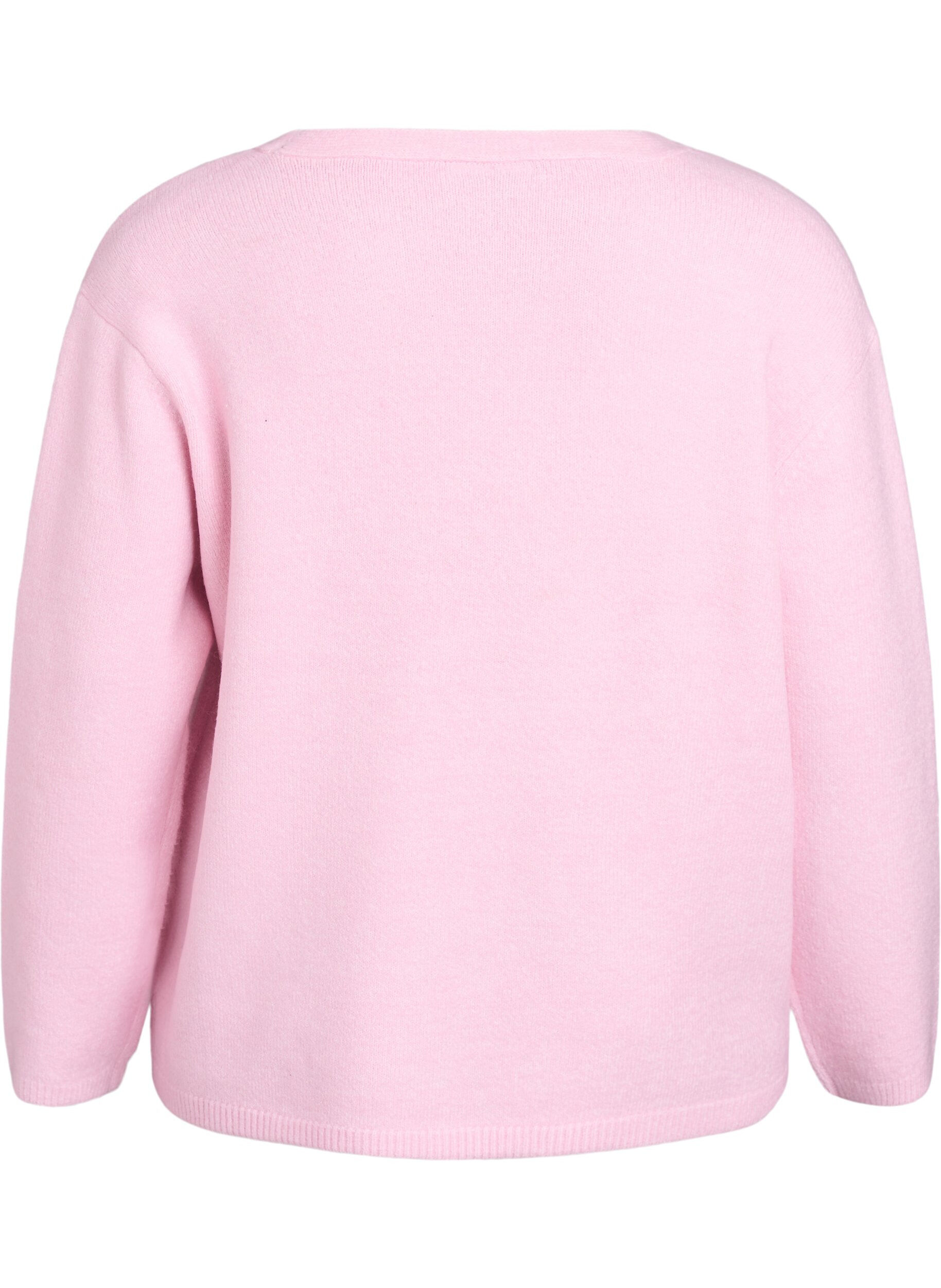 Zizzi Neuletakki V-p&auml;&auml;ntiell&auml; ja kirjailtuilla kukilla, Vaaleanpunainen, Packshot image number 1