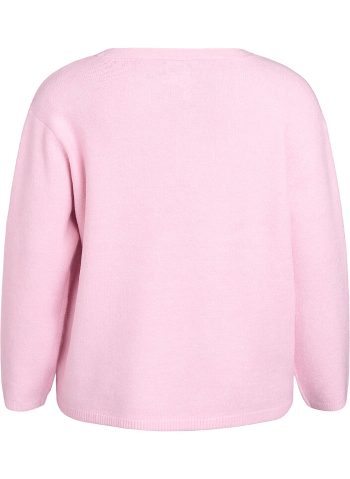 Neuletakki V-pääntiellä ja kirjailtuilla kukilla, Vaaleanpunainen, Packshot image number 1