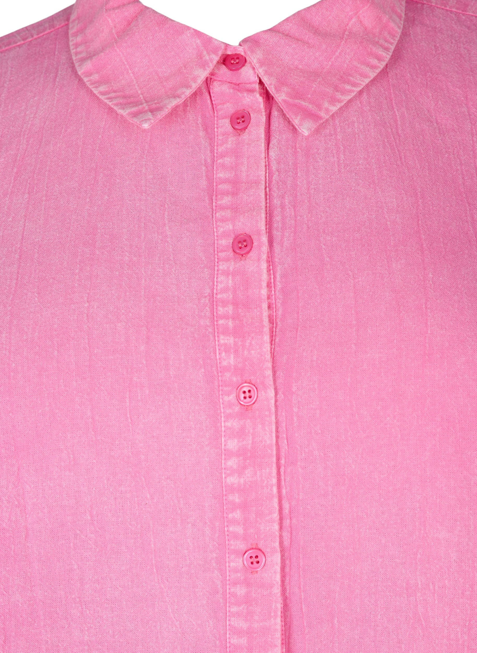 Zizzi Yksiv&auml;rinen denim-paita, Pink Power, Packshot image number 2
