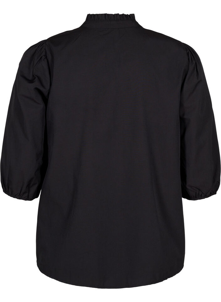 Paitapusero, jossa on kirjailtuja kukkia ja 3/4-hihat, Black W. Beige Emb. , Packshot image number 1