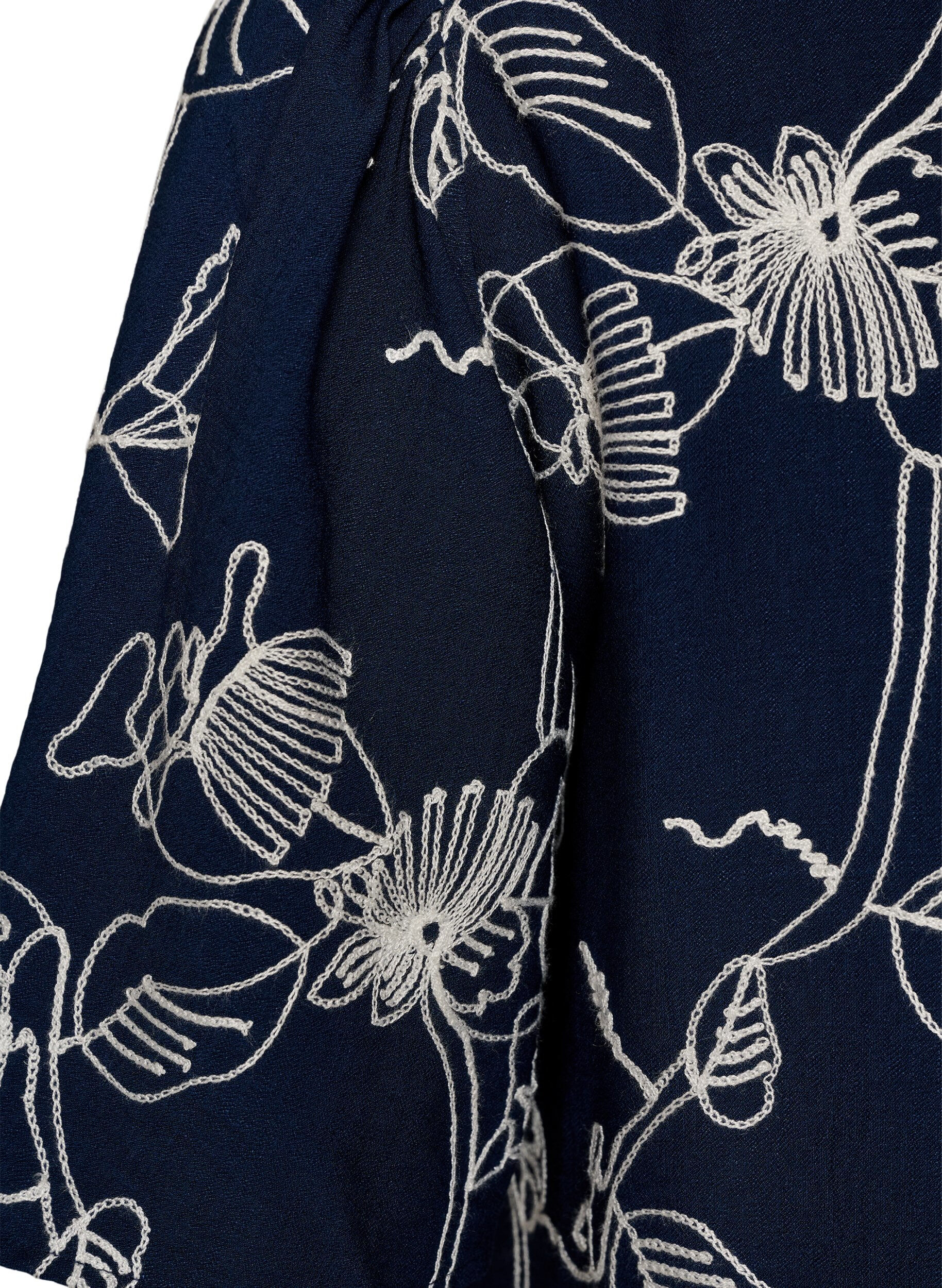 ZizziLyhyt A-linjainen mekko kirjaillulla kuviolla, Sininen, Packshot image number 3