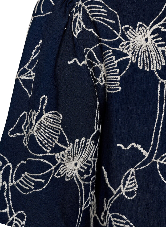 Lyhyt A-linjainen mekko kirjaillulla kuviolla, Sininen, Packshot image number 3