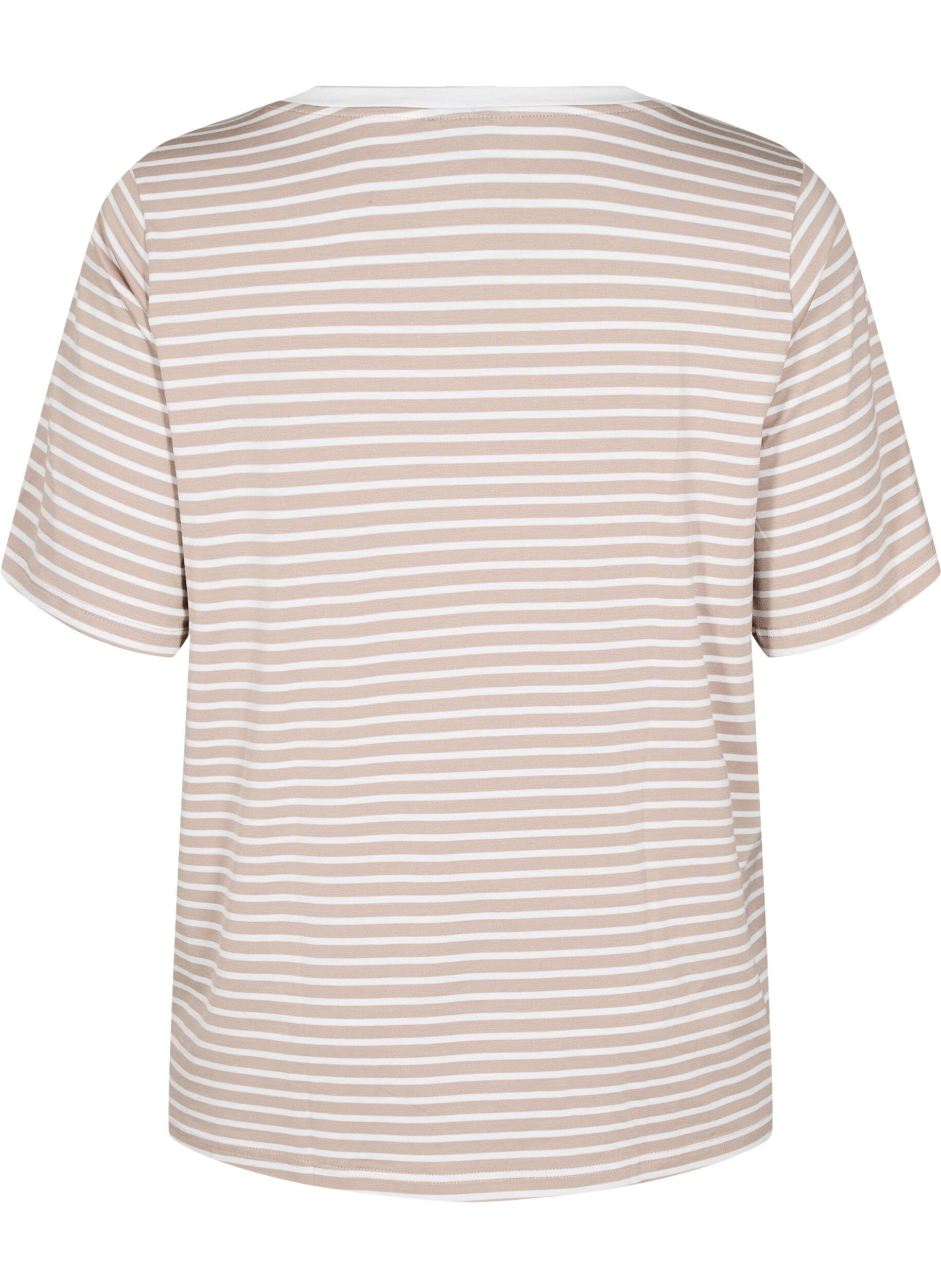 Zizzi T-paita, jossa TENCEL&trade; Lyocell -kuitua ja raitakuosi, Beige, Packshot image number 1