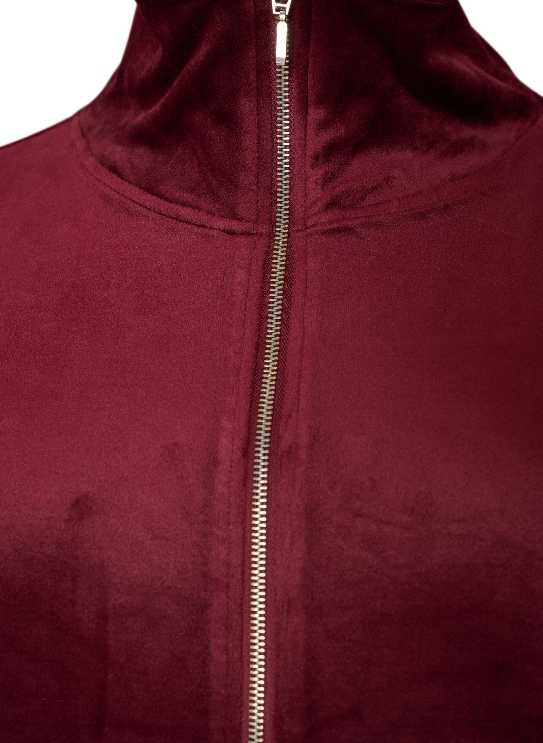 ZizziPehme&auml; velourneuletakki vetoketjulla ja korkealla kauluksella, Punainen, Packshot image number 2