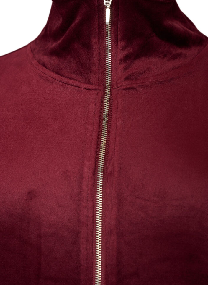 Pehme&auml; velourneuletakki vetoketjulla ja korkealla kauluksella, Punainen, Packshot image number 2