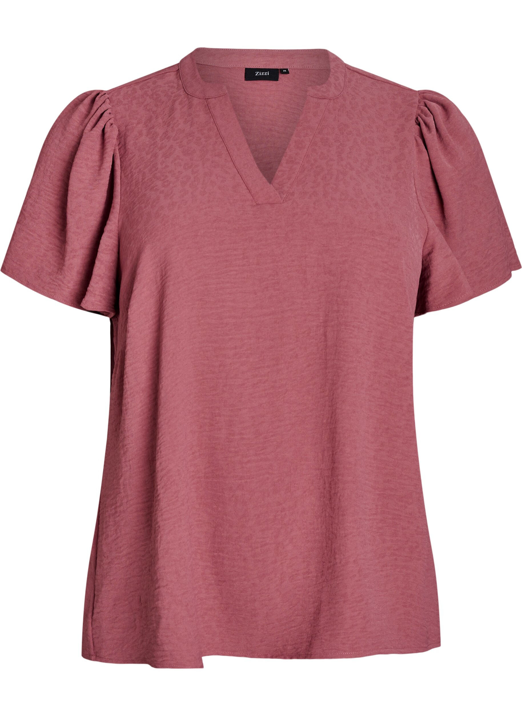 Pusero, jossa on lyhyet r&ouml;yhel&ouml;hihat ja V-p&auml;&auml;ntie