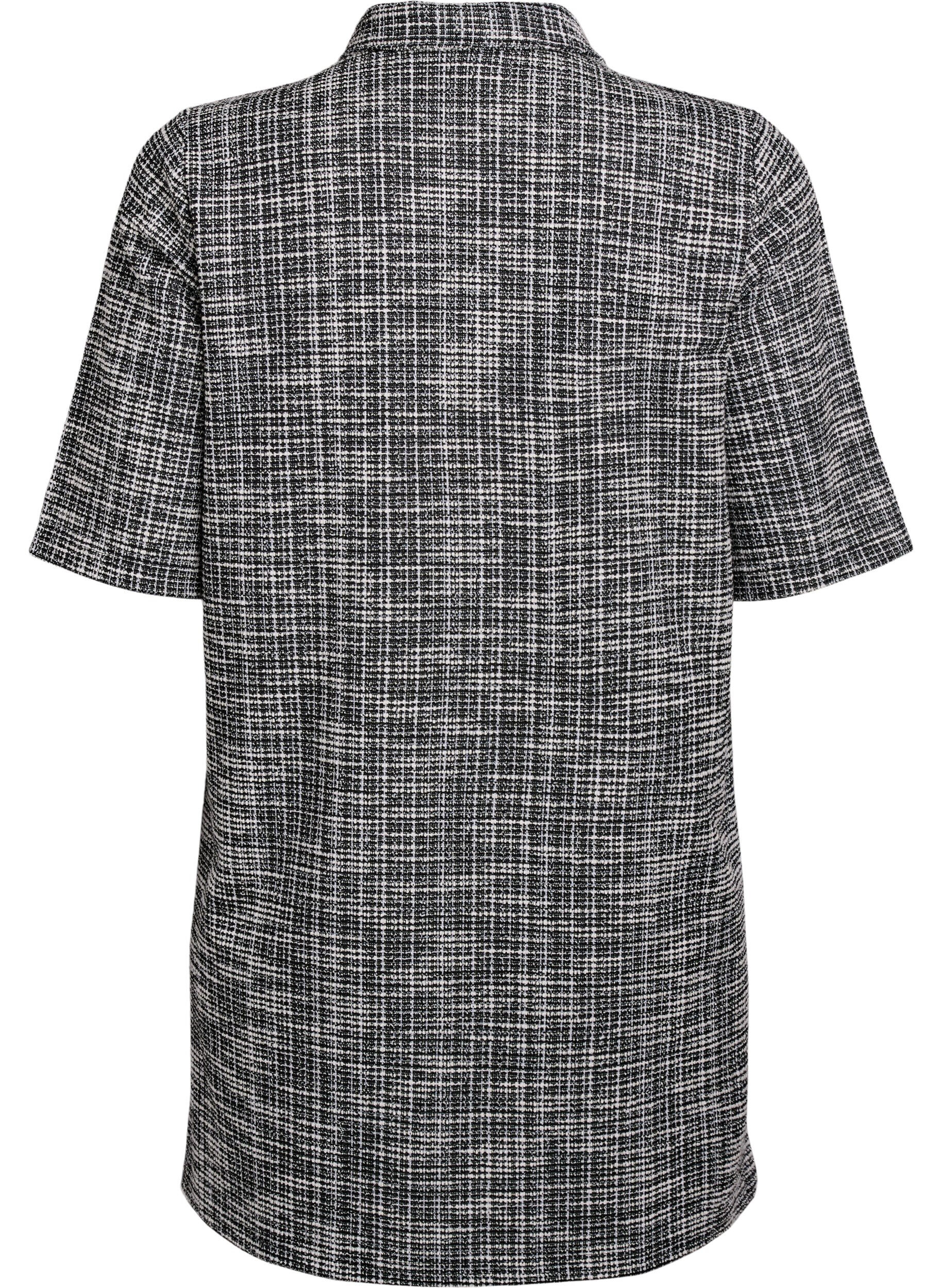 ZizziLyhyt mekko teksturoidusta jersey-kankaasta graafisella ruutukuviolla, Vanilja, Packshot image number 1