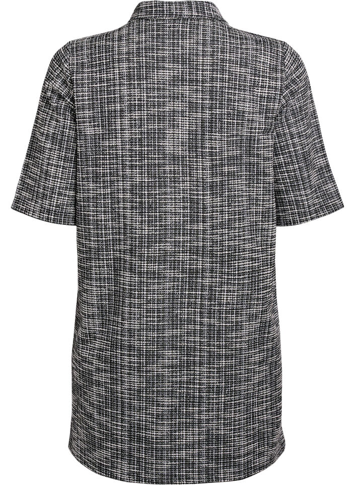 Lyhyt mekko teksturoidusta jersey-kankaasta graafisella ruutukuviolla, Vanilja, Packshot image number 1