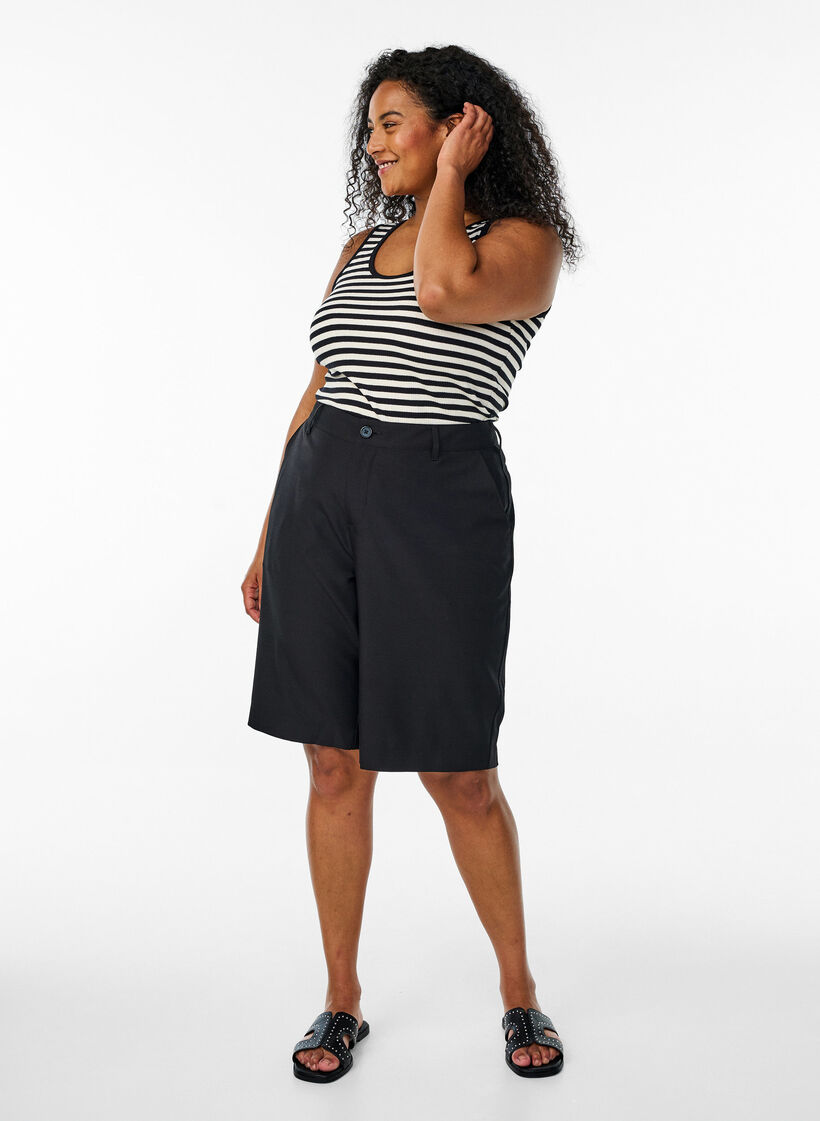 Raidallinen toppi joustinneuleesta, Musta, Model image number 1