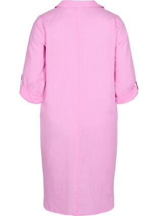 Puuvillasta ja pellavasta valmistettu raidallinen mekko, Begonia Pink, Packshot image number 1