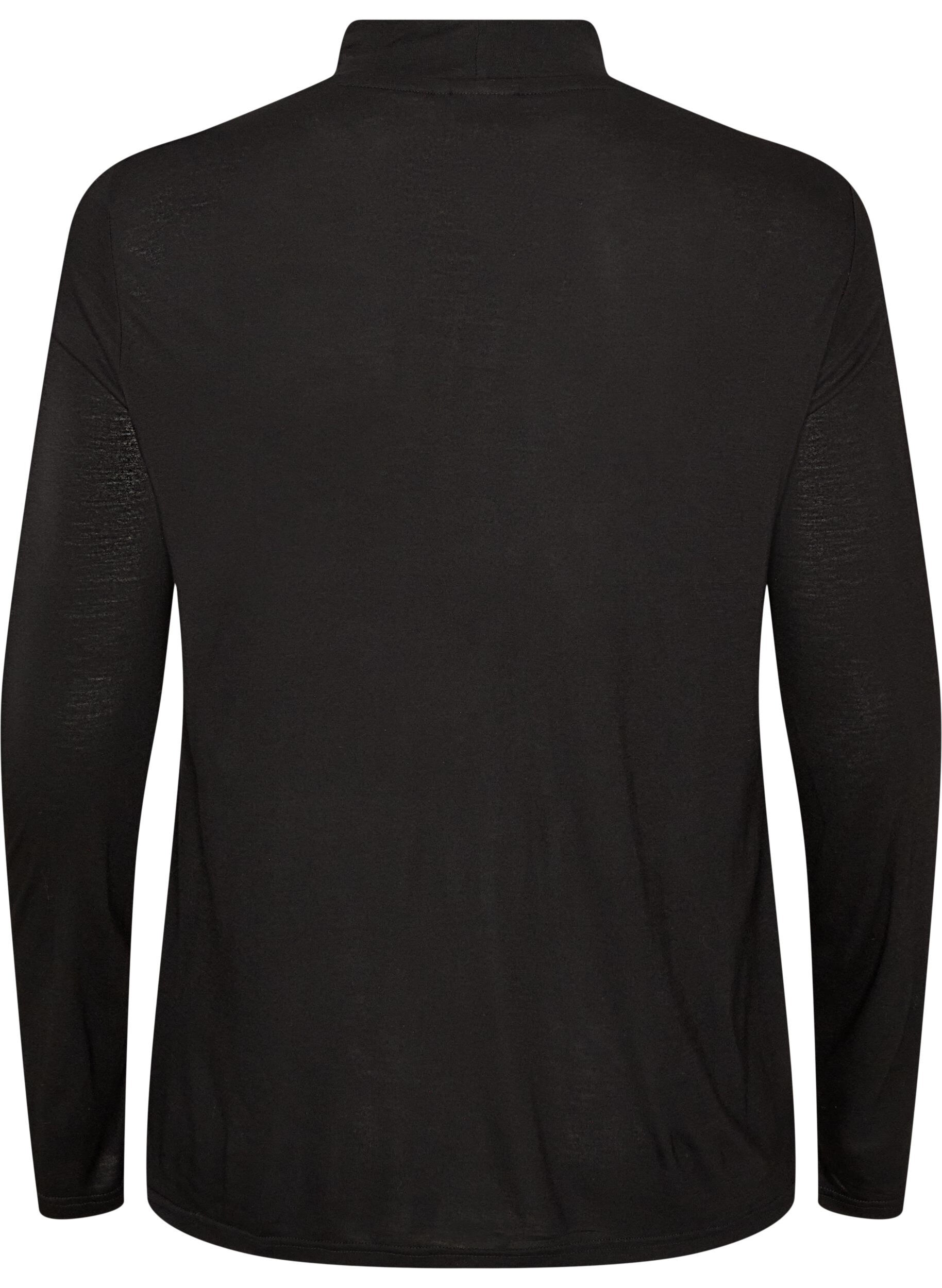 ZizziKorkeakauluksinen pusero viskoosijerseyst&auml;, Musta, Packshot image number 1
