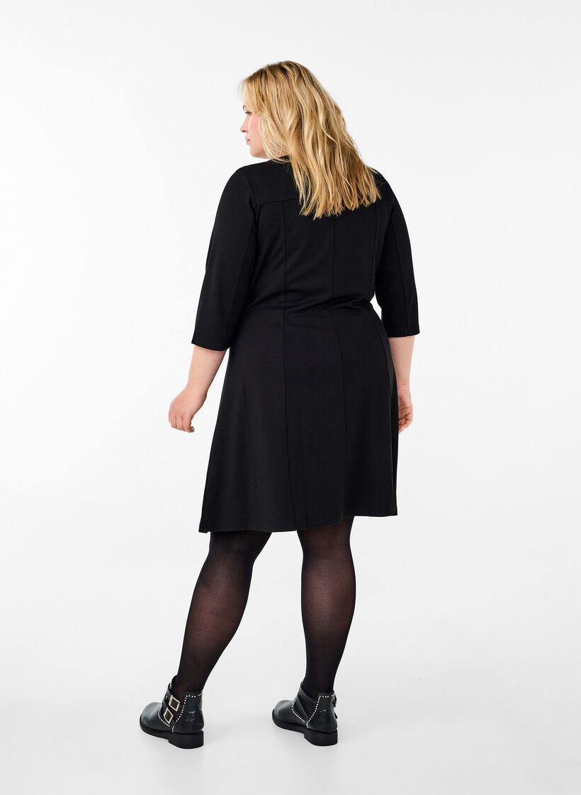 A-mallinen mekko 3/4-pituisilla hihoilla, Musta, Model image number 2