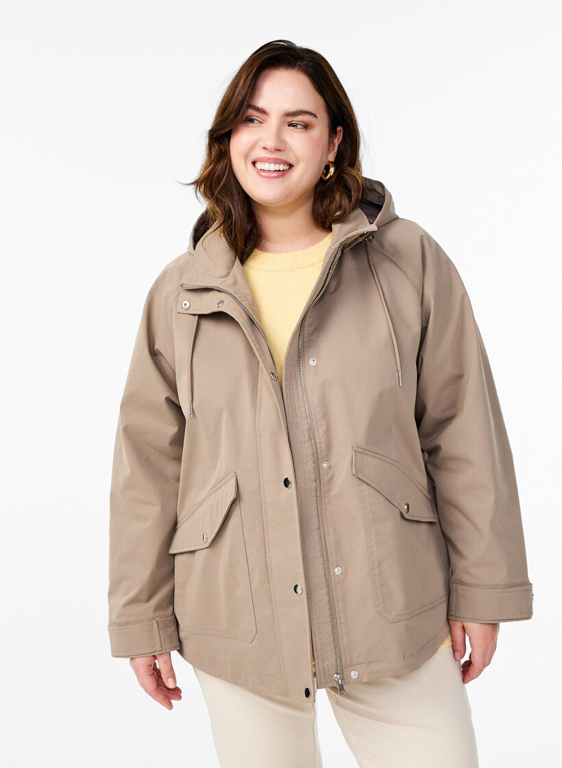 Lyhyt kev&auml;ttakki irrotettavalla hupulla, Beige, Model image number 0