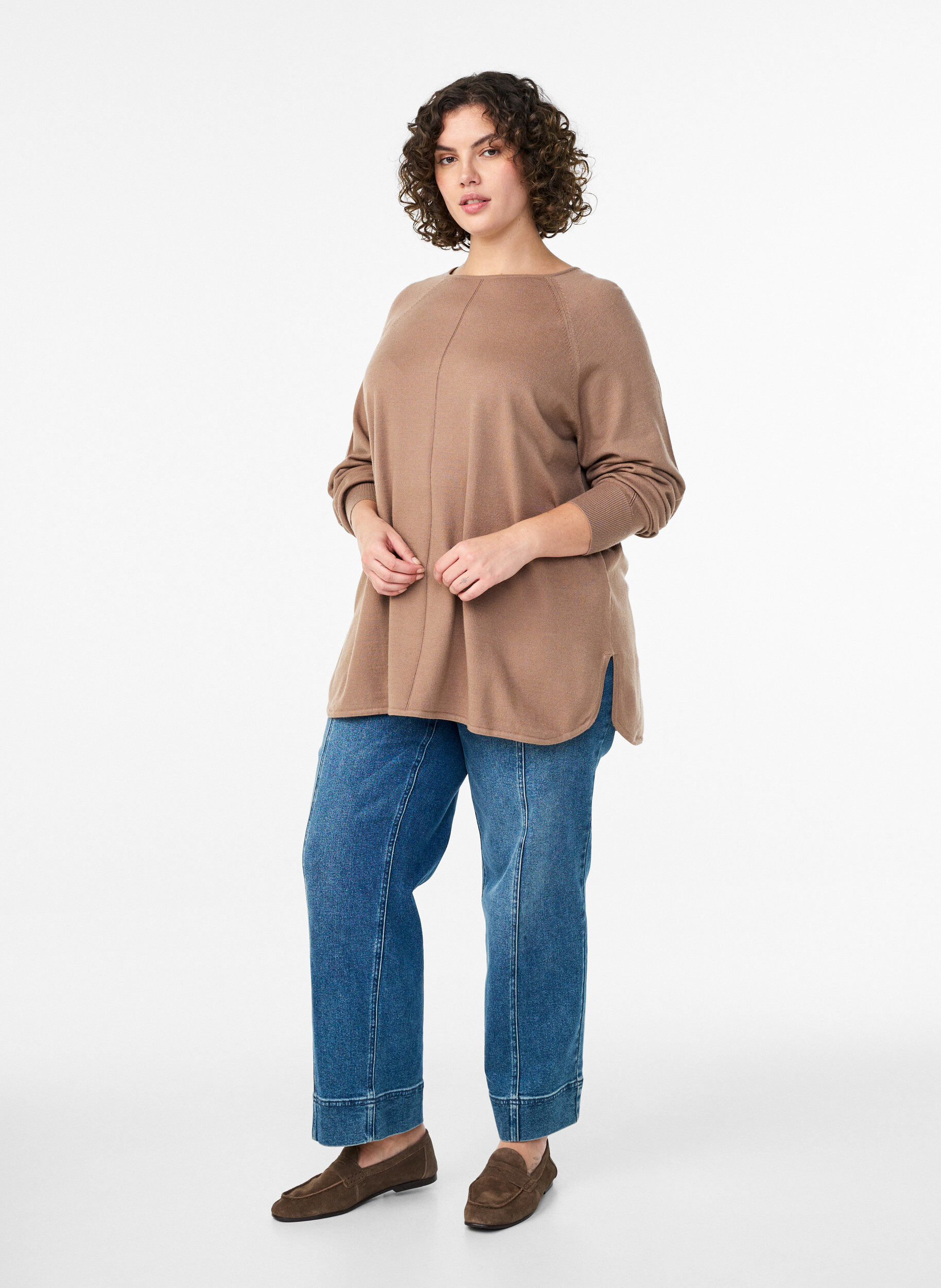 ZizziNeulepusero py&ouml;re&auml;ll&auml; p&auml;&auml;ntiell&auml; ja neulospinnalla, Ruskea, Model image number 1