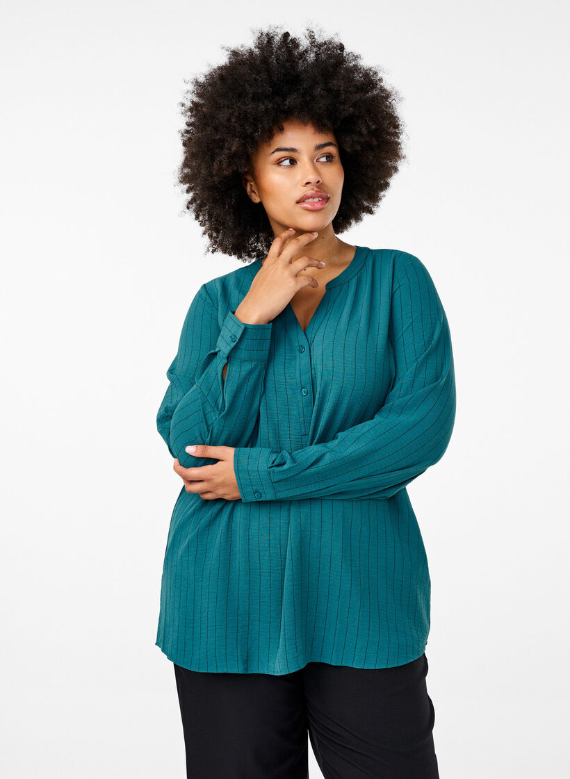 Raidallinen paitapusero, Vihre&auml;, Model image number 0