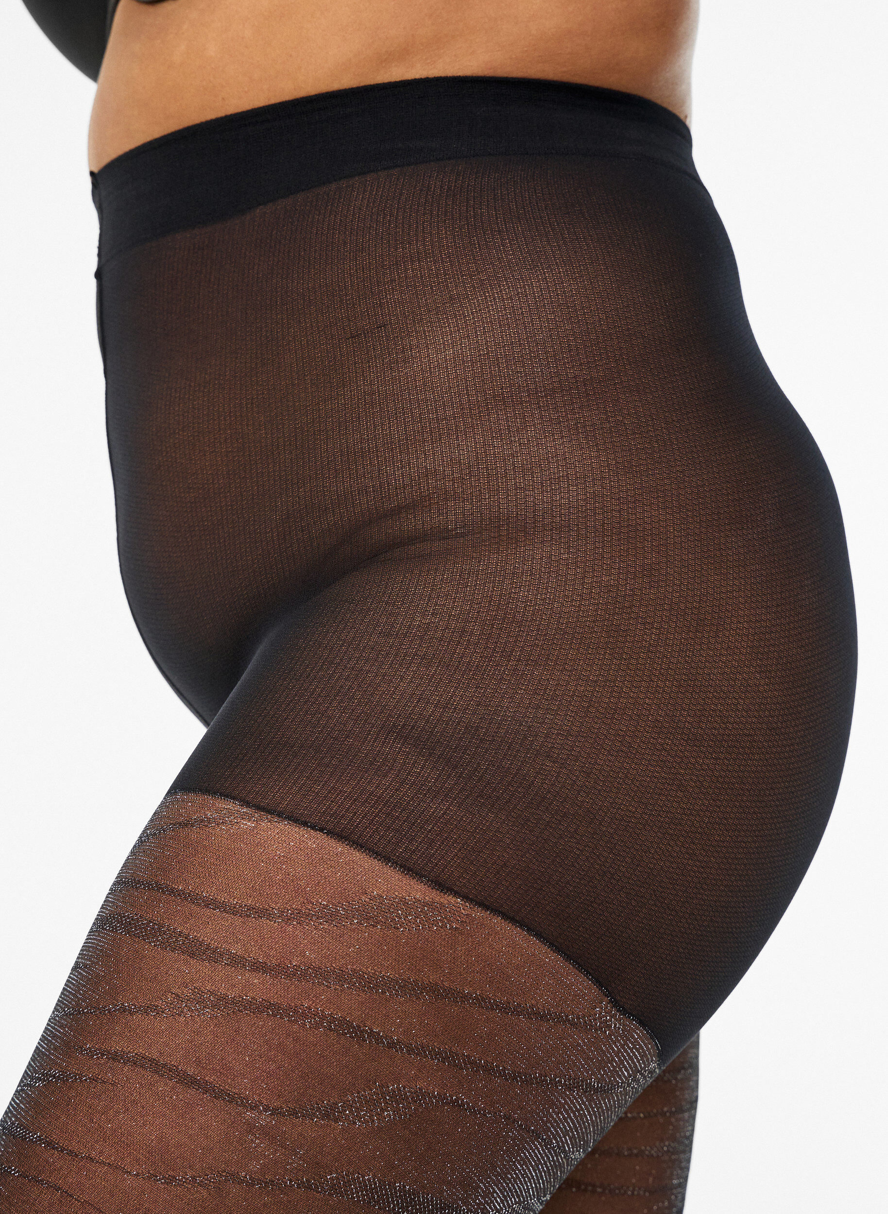 Zizzi Sukkahousut, joissa on kimalteleva seeprakuosi ja 30 denieri&auml;, Musta, Model image number 2