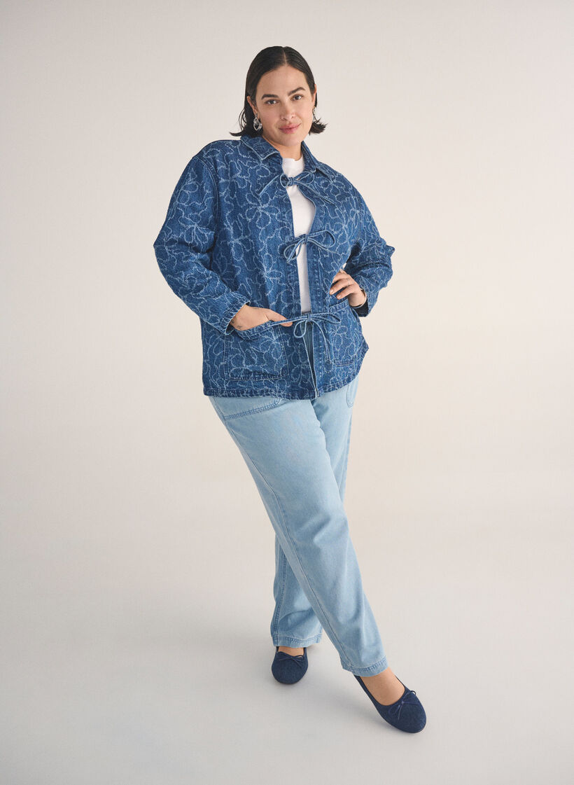 Korkeavyötäröiset farkut solmittavalla vyöllä, Sininen, Image image number 0