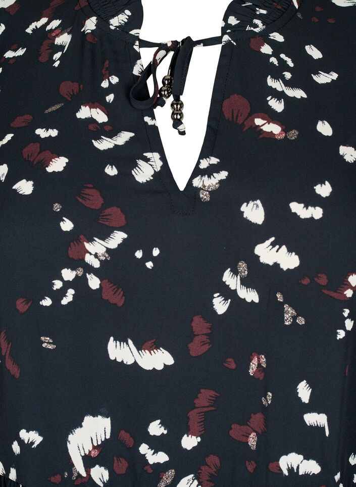 Printtikuviollinen tunika röyhelökauluksella, Black AOP Print, Packshot image number 2