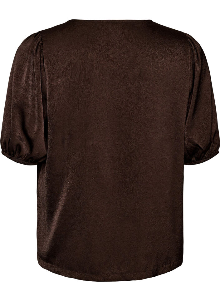 Satiinipusero ruseteilla ja kyyn&auml;rp&auml;&auml;n mittaisilla hihoilla, Ruskea, Packshot image number 1