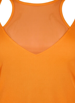 Tyköistuva V-kaula-aukkoinen pusero, jossa on verkkokankainen yksityiskohta, Vibrant Orange, Packshot image number 2