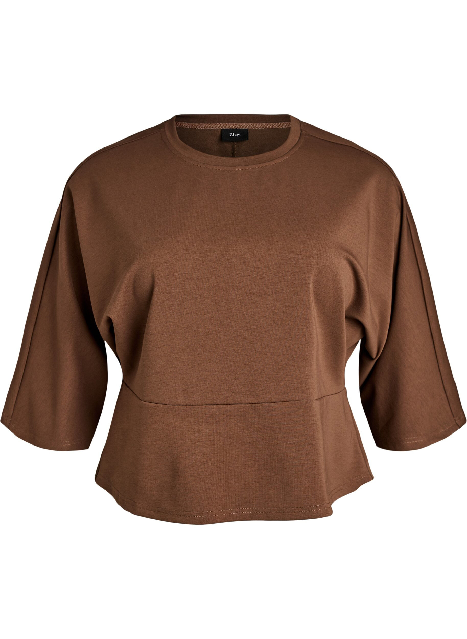 ZizziPeplum-pusero kyyn&auml;rpituisilla hihoilla, Ruskea, Packshot image number 0
