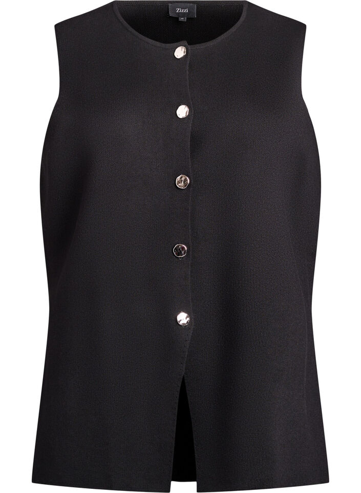 Hihaton neuleliivi koristeellisilla napeilla, Musta, Packshot image number 0