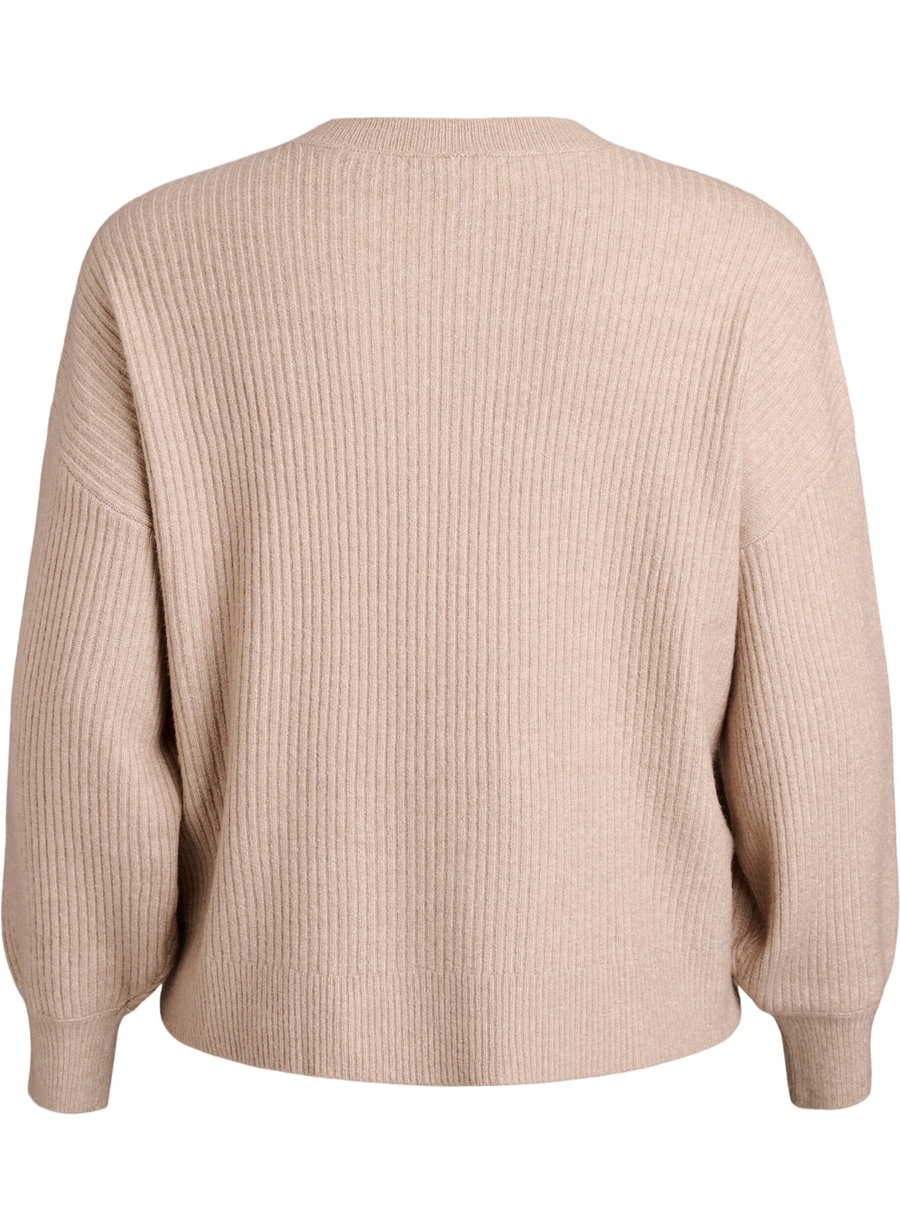 ZizziRibbineuloksesta valmistettu neuletakki napeilla, Beige, Packshot image number 1